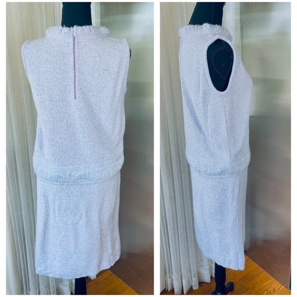 Vintage 60s two pieces set, pink and blue wool sleeveless top and straight skirt - Picture 2 of 7